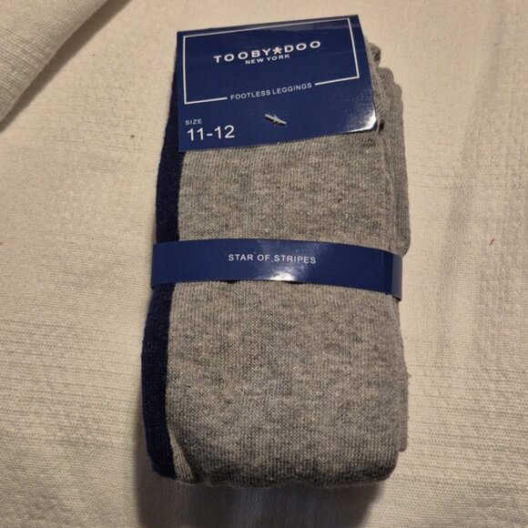 Tooby Doo girls footless sweater tights leggings gray with blue stripe NEW - Picture 7 of 8